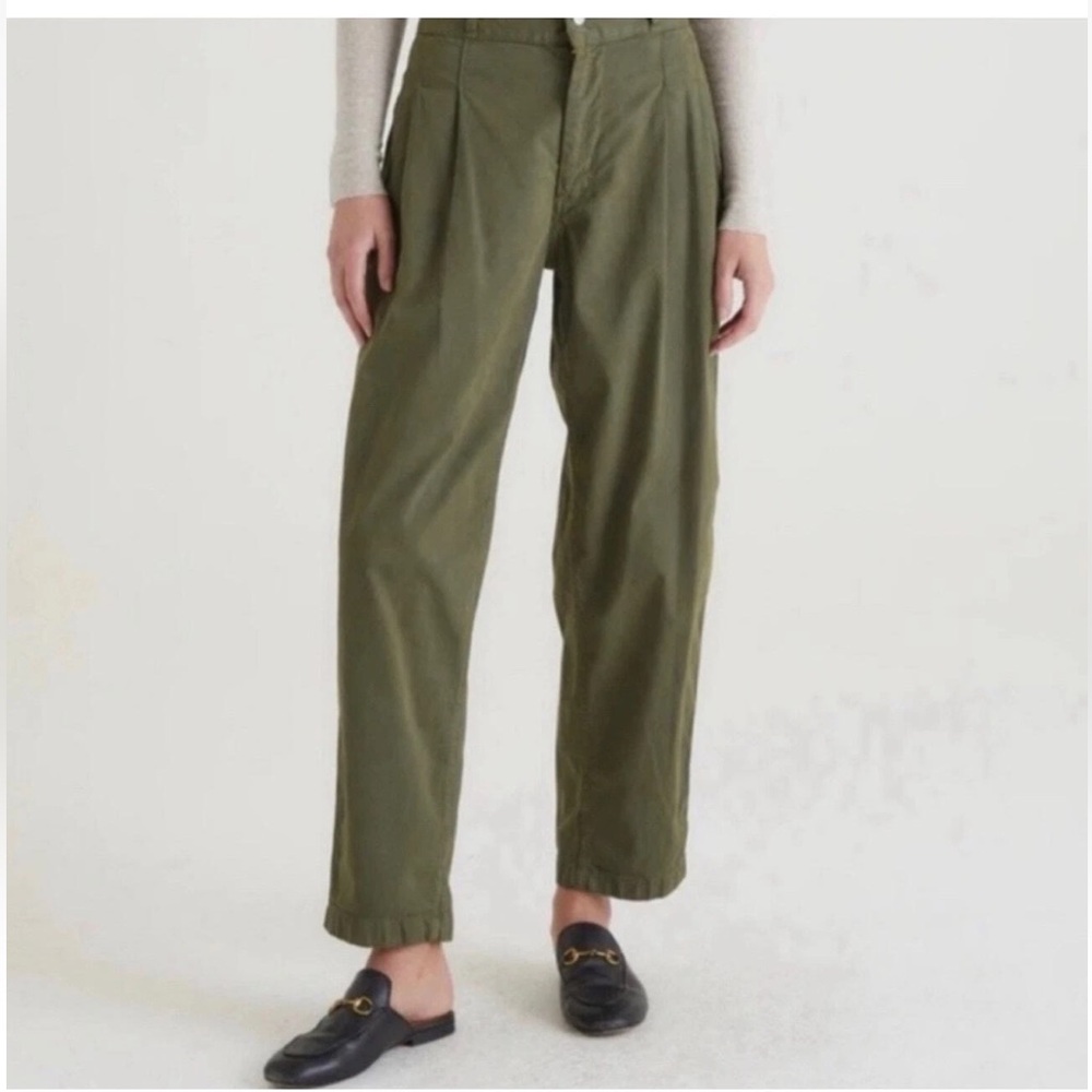 Edwin Isla Pleated Trousers Juniper Olive Green High Rise Pants 32x28